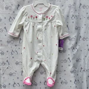 Carter's baby girl white romper with cute pink embroidered flowers and ruffles